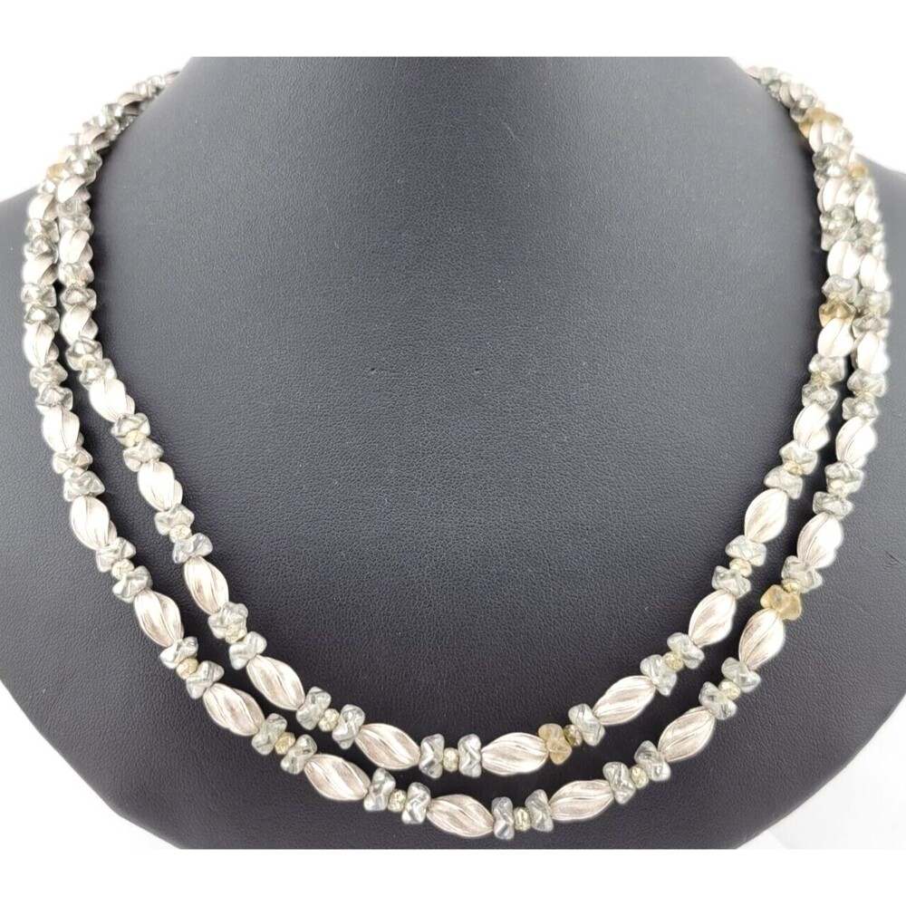 Vintage Crown Trifari Silver Swirl Glass Bead Waterfall Bib Statement Necklace
